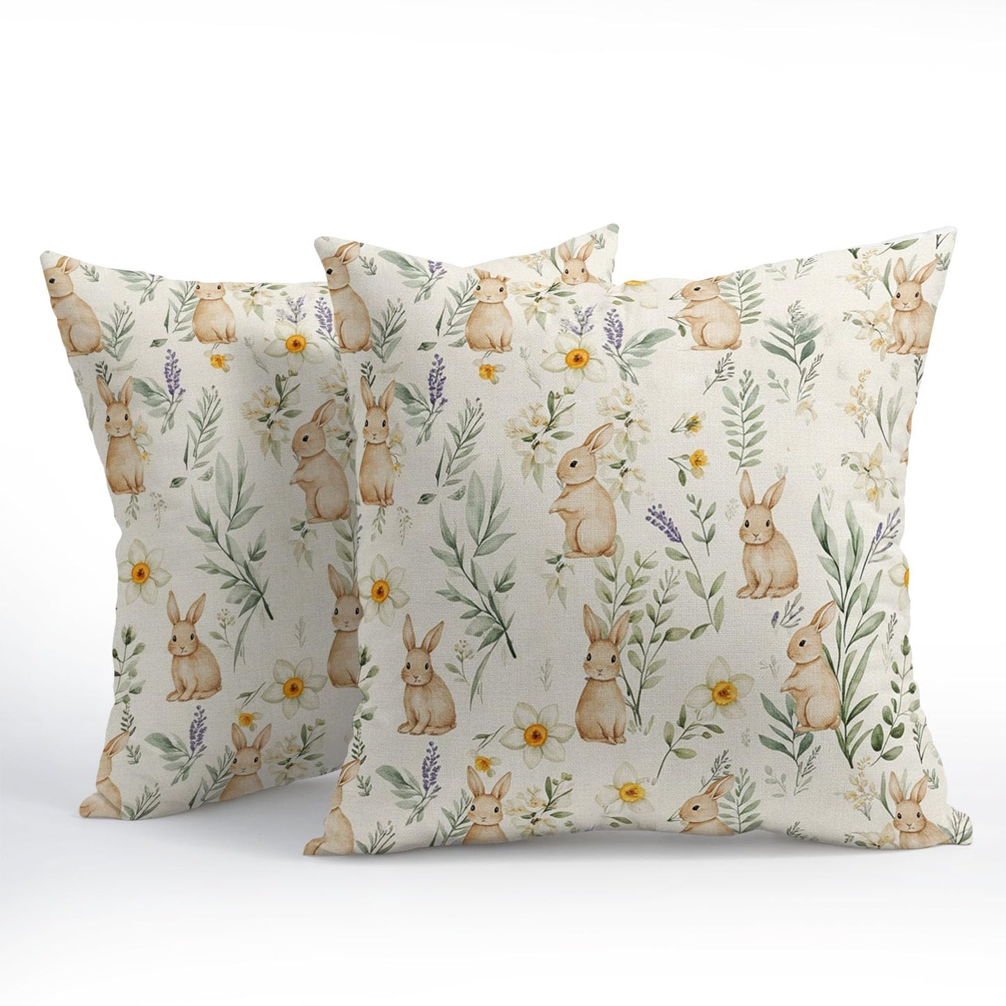 Kawani Easter Spring Pillow Covers 18X18 Inch Bunny Floral Botanical Green Leaf Rabbit Decorative Pillow Cases Set of 2 Holiday Farmhouse Throw Pillows for Sofa Couch Outdoor