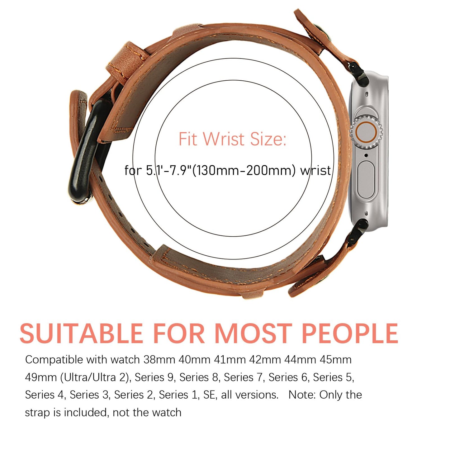 VIQIV Leather Band Compatible with Apple Watch 45mm for Men 44mm 42mm 41mm 40mm 38mm 46mm 49mm SE Bands Women, Cuff Bracelet Wide Sport Straps Wristband for Iwatch Series 10 9 8 7 6 5 4 3 SE SE2 Ultra 2 ,Brown 44/45/46/49/42MM(Series 3 2 1)