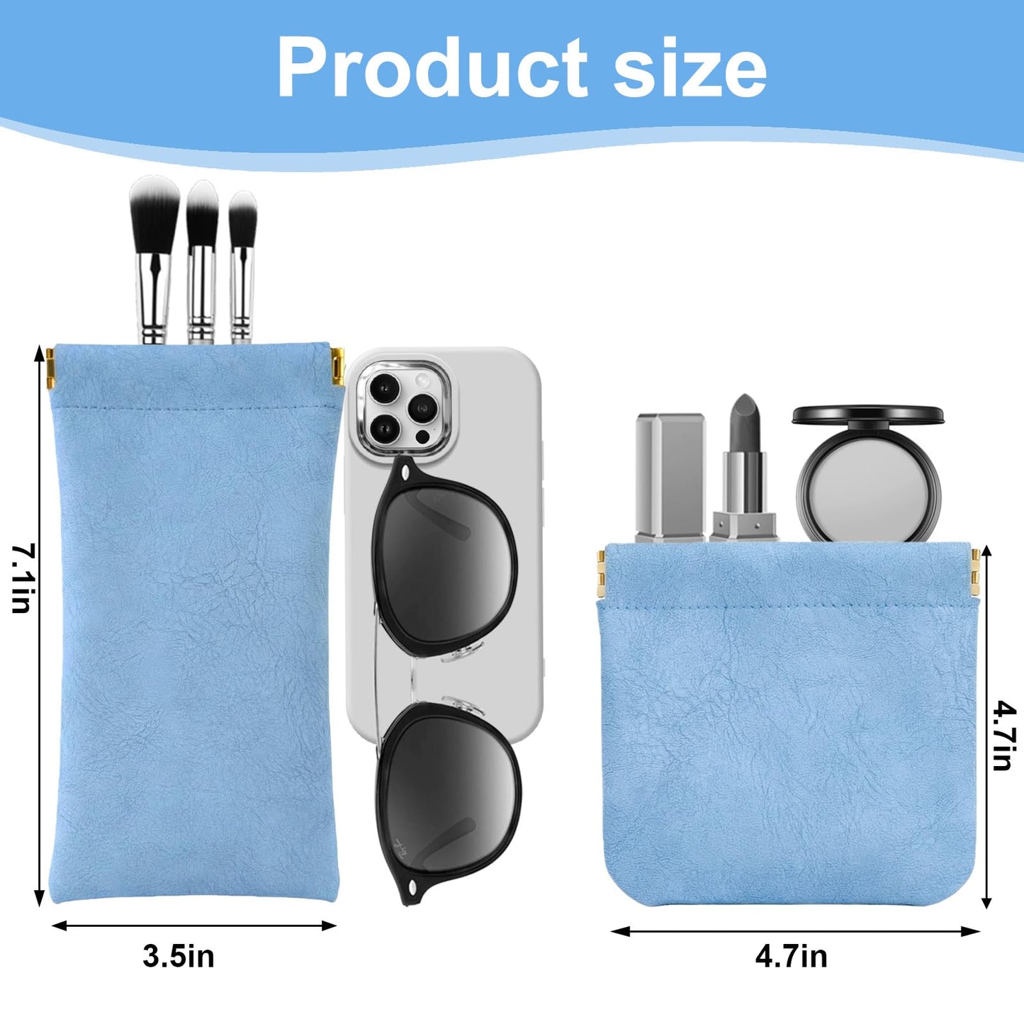4Pcs Small Makeup Bag for Purse, Mini Leather Pocket Cosmetic Bag for Women, Small Lipstick Purse Pouches for Purse, Small Coin Purse Organizer Pouches, Portable No Zipper Makeup Pouch (Blue, Green)