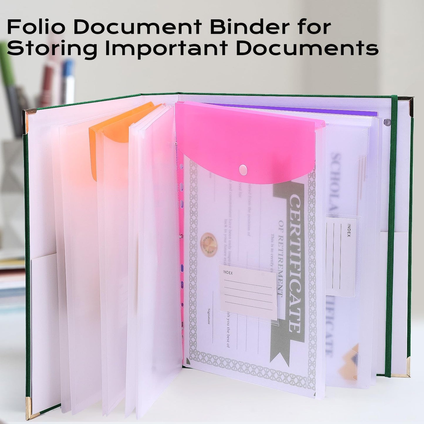 XKDOUS Important Document Organizer Folio Folders with 9 Pockets 3 Ring Linen Binder Organizer Expanding Storage Documents Holder with 9 Pockets and Labels for Papers, Files