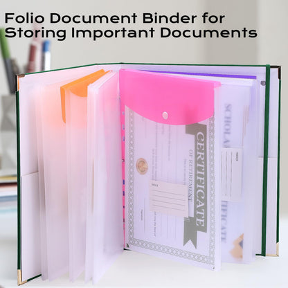 XKDOUS Important Document Organizer Folio Folders with 9 Pockets 3 Ring Linen Binder Organizer Expanding Storage Documents Holder with 9 Pockets and Labels for Papers, Files