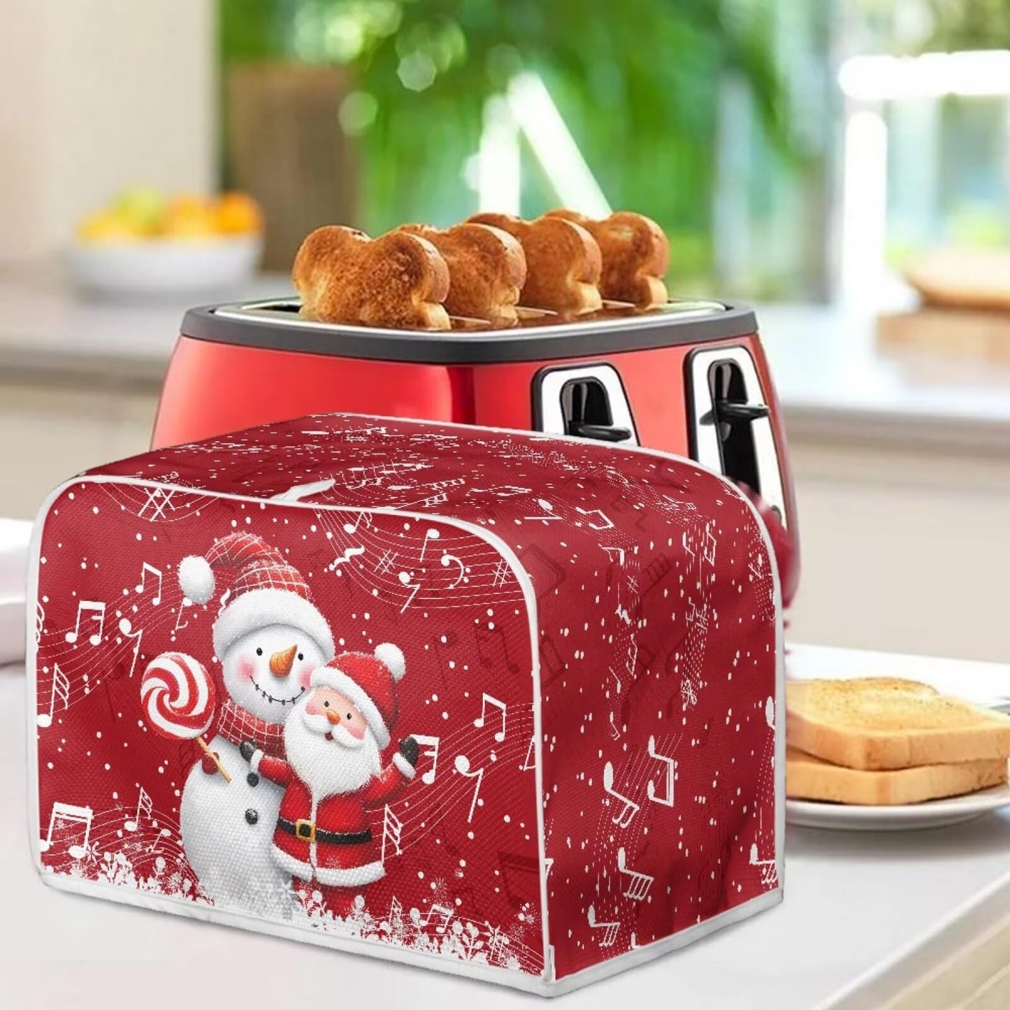 ASQVTIFE Christmas Santa Claus Toaster Dust Cover 4 Slice for Kitchen Christmas Decorations Snowman Bakeware Protector Compatible with 4 Slice Toaster Foldable Accessories for Kitchen