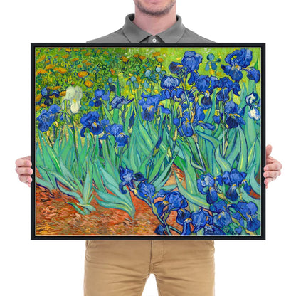 Wieco Art Irises Modern Stretched and Framed Floral Giclee Canvas Print By Van Gogh Famous Flowers Oil Paintings Reproduction Artwork Pictures on Canvas Wall Art for Bedroom Home Decorations