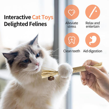 YWAOOH 3 Pack Silvervine Sticks Cat Toys, 100% Natural Kitten Teething Chew Toys, Catnip Toys for Kittens & Cats, Cat Approved Gift, Protects Furniture