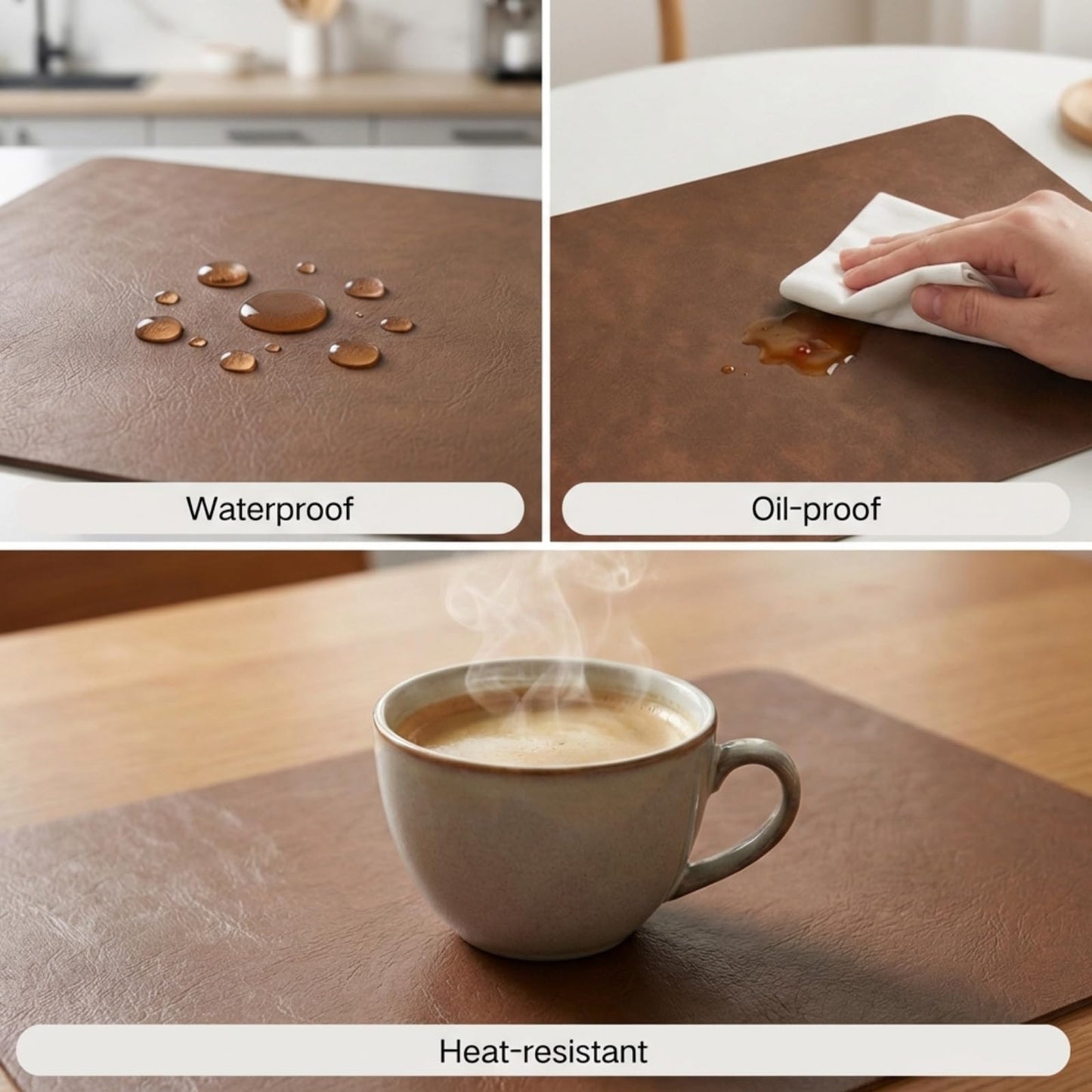 Premium Faux Leather Placemats Set of 6 – Waterproof, Heat-Resistant, Reversible & Non-Slip Table Mats for Kitchen, Dining, Indoor/Outdoor Use