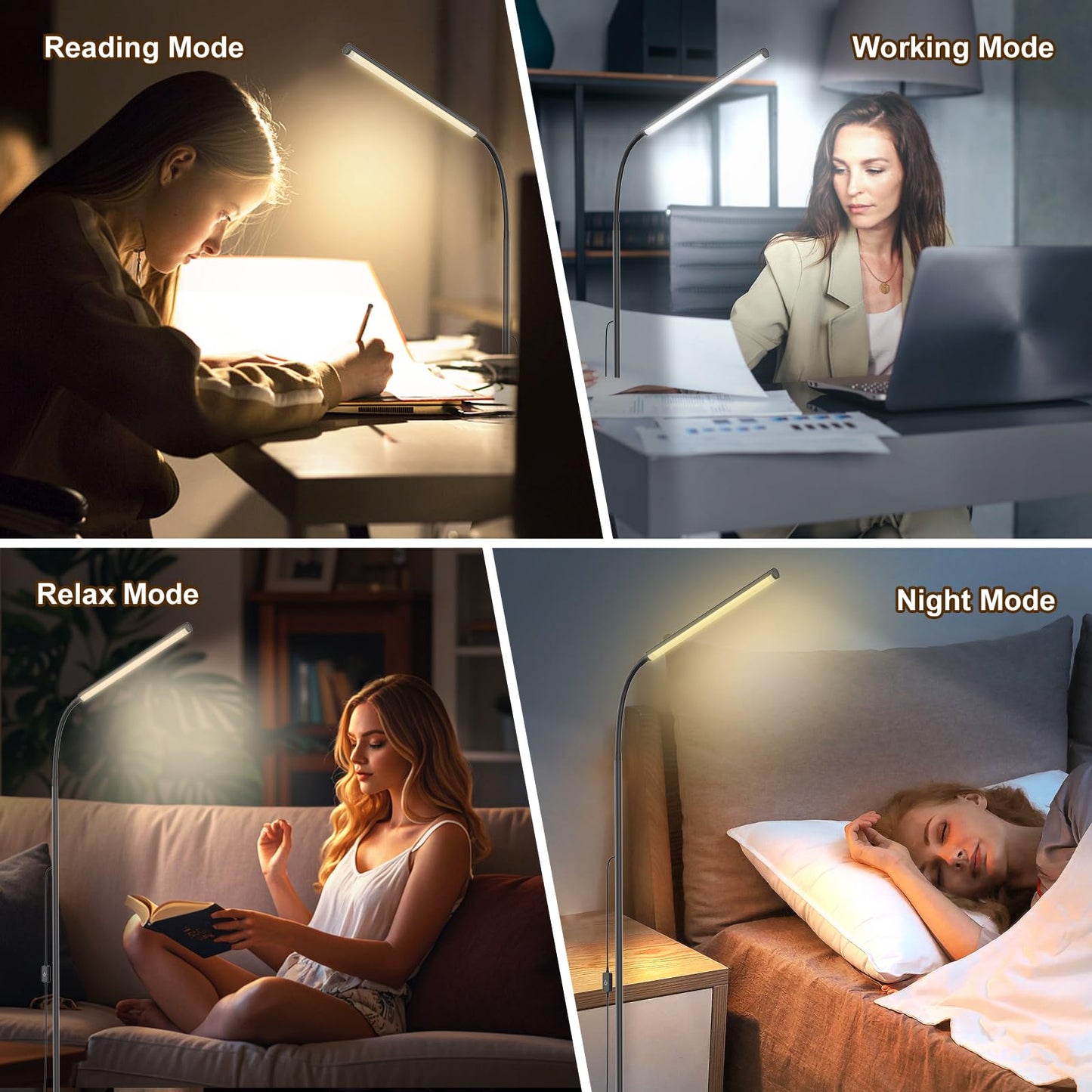 WEDEESUN 15W Floor Lamp with Touch Control Adjustable Brightness 3500K-7000K 360° Gooseneck LED Floor Lamps Eye-Caring Floor Lamp for Living Room, Bedroom & Office Stepless Dimming Standing Lamp