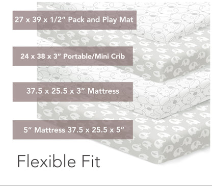 100% Organic Cotton Fitted Sheets for Graco Pack n Play, Babyletto, Pamo Babe, Hiccapop, Dream on Me, Evenflo, Baby Trend, Hygge Hush Portable/Mini Crib/Playards, Beka Bedside Bassinet 2 Pk