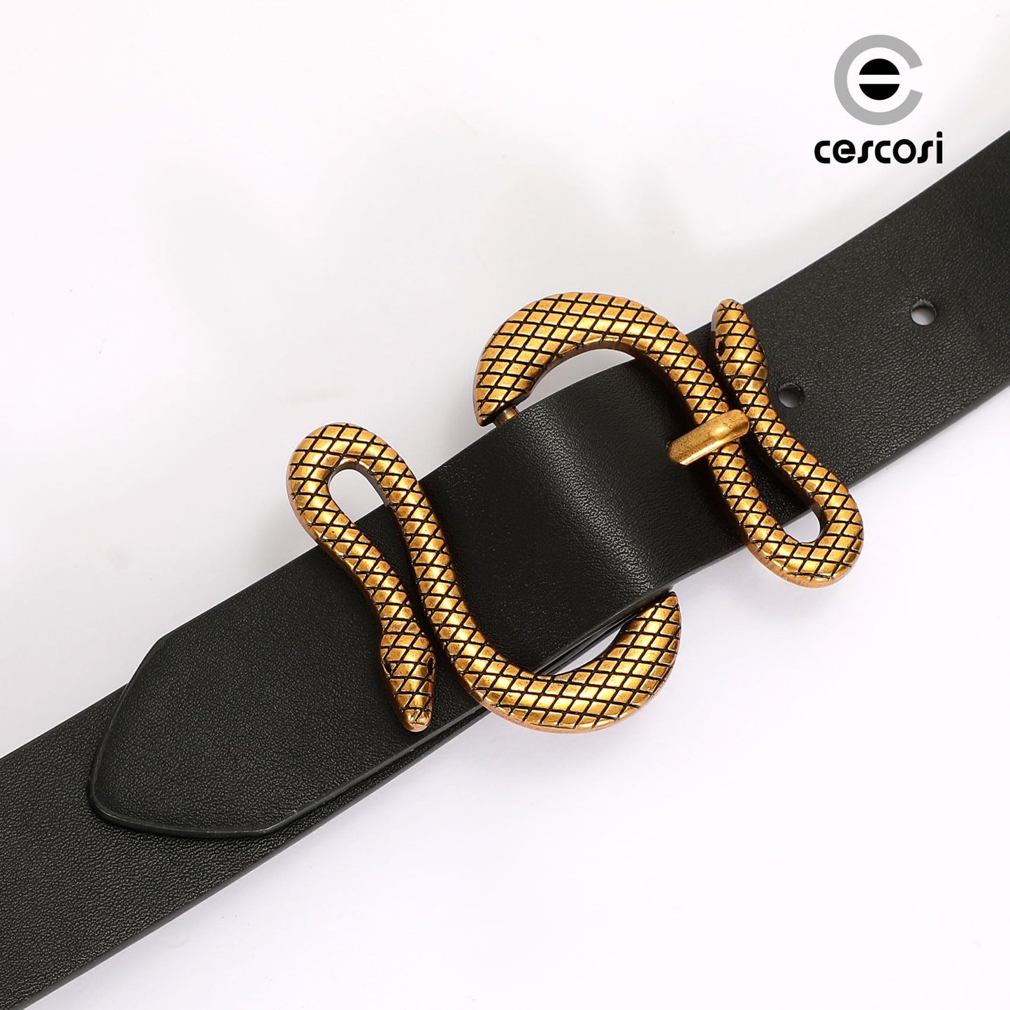 CESCOSI Women Leather Belt with Snake Buckle Fashion Women Belt for Jeans Pants Dresses,A-Black