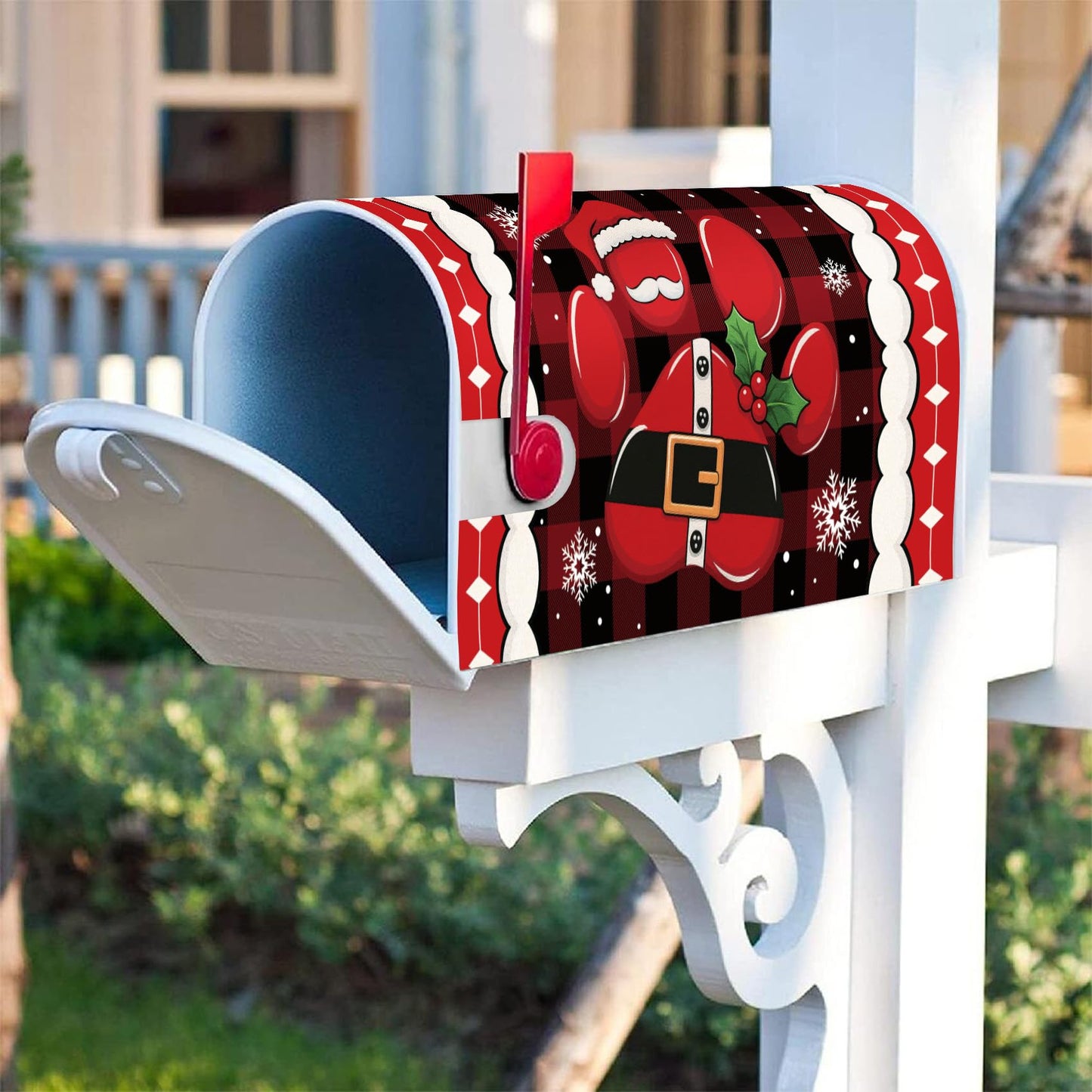Texupday Christmas Dog Cat Paw Buffalo Plaid Decor Mailbox Cover with Magnetic Strip Funny Winter Holiday Mailbox Wraps Post Letter Box Cover Standard Size 21" X 18" for Garden Outdoor Yard Decor