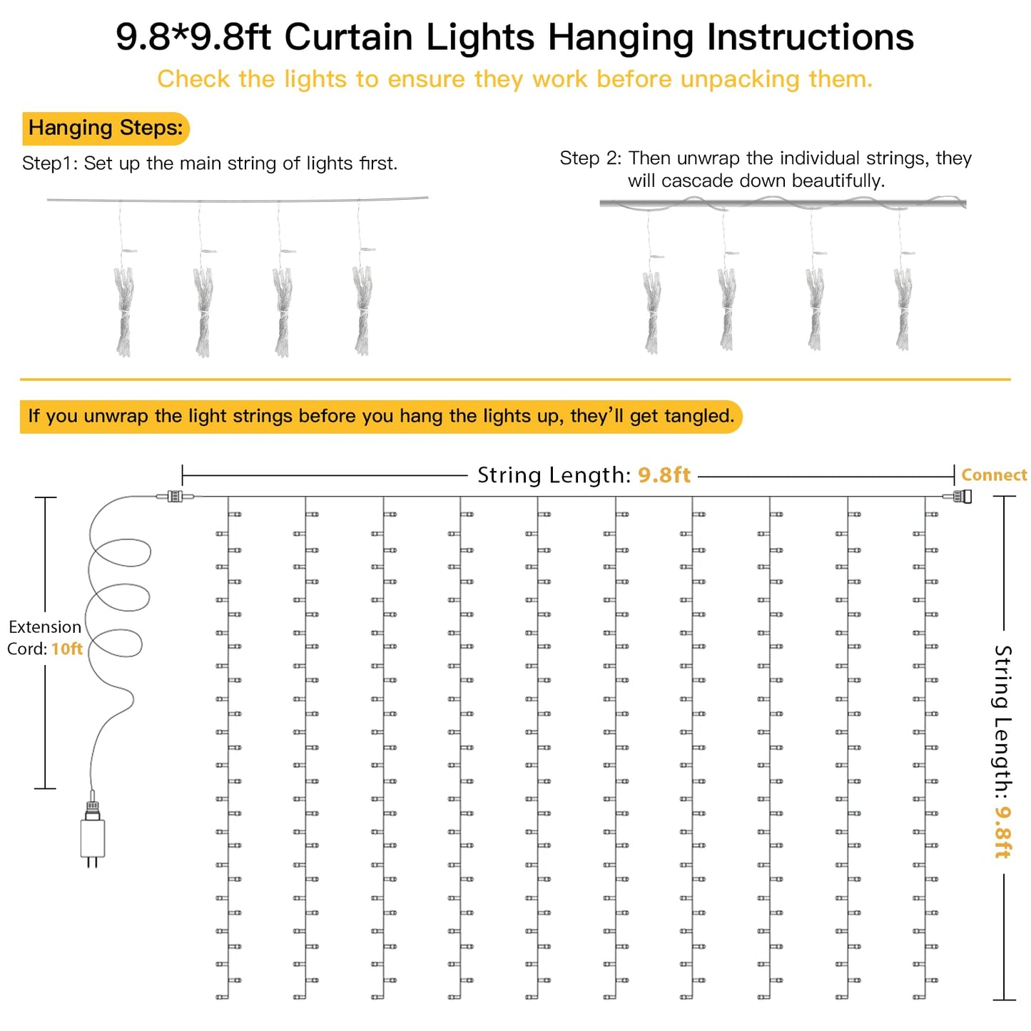 suddus Curtain Lights for Bedroom, 300 Led 9.8x9.8ft Curtain Lights for Backdrop, Curtain String Lights for Christmas, Dorm, Wall, Backdrop, Window, Wedding, Party, Birthday, Warm White（Plug in）