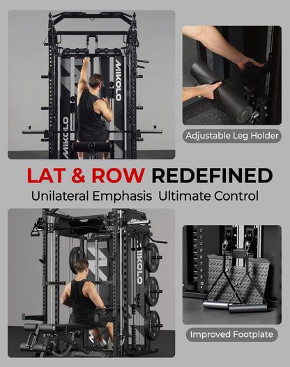 Mikolo Smith Machine with Weight Stack, Power Cage Home Gym System with LAT Pulldown & Cable Crossover, Multi-Functional Trainer with Dual Pulley System, BP 230lbs