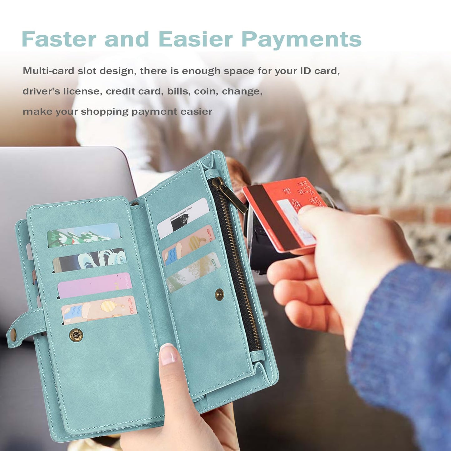 TwoHead for Samsung Galaxy S25 Ultra Wallet Case with Card Holder, Detachable Magnetic Phone Case for S25 Ultra,PU Leather All-Round Protective Phone Case Wallet with Wrist Strap,Blue