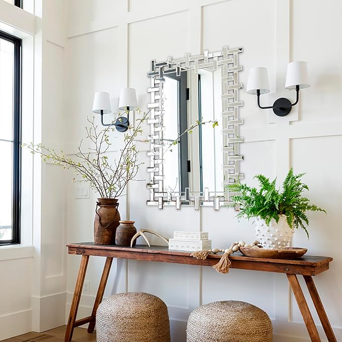 Decorative Mirror for Living Room, 47'' x 32'' Large Wall Mirror with Beveled Glass Frame, Modern Accent Mirror for Dining Room, Entryway, Fireplace, Bedroom
