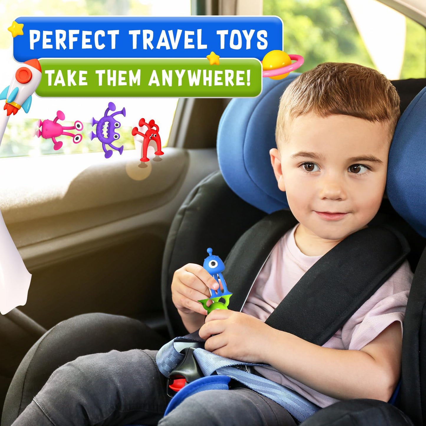 Baby Bath Toys Suction Toy: No Hole Bath Toy for Baby Toddlers - Kids Mini Sensory Fidget Suction Cup Toys for Boys Girls - Window Building Toy Road Trip Travel Essentials for Kids Gifts (Ages 3+)