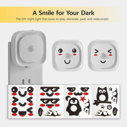 2 Pack Plug in Night Light with Motion Sensor & Dusk to Dawn Sensor, 3 Sensor Modes, Dimmable Night Lights Plug into Wall, Amber Nightlight for Sleep, Bathroom, Bedroom, Indoors, Kids