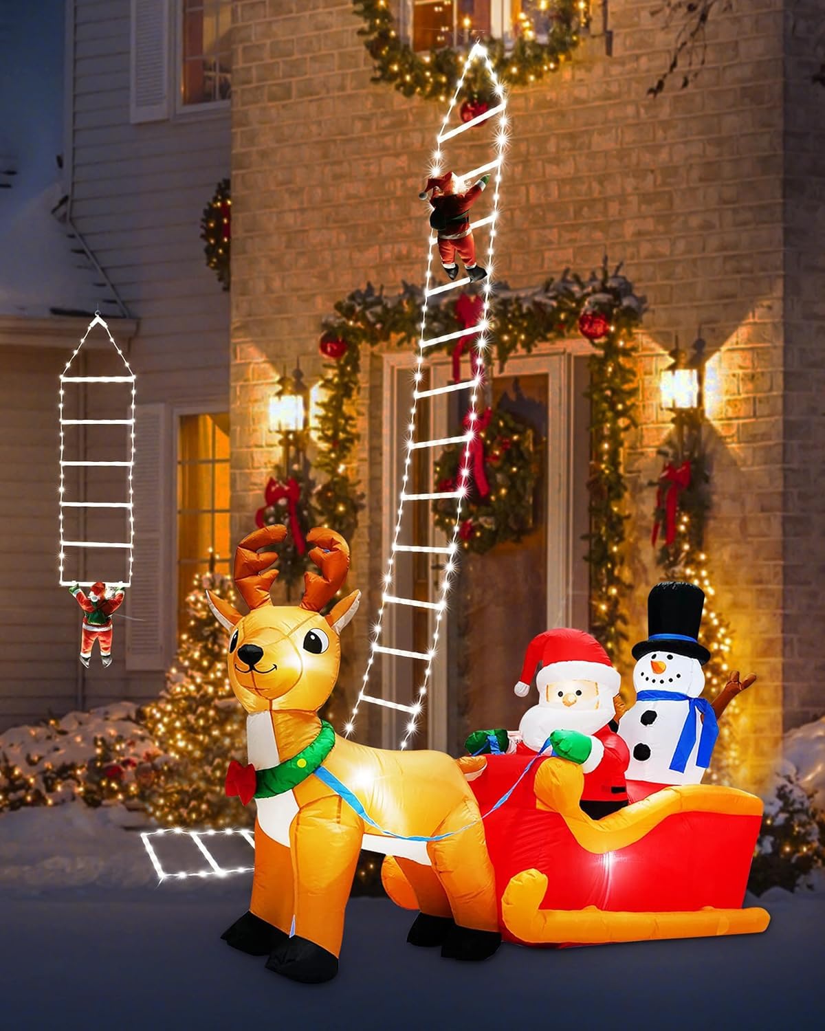 Christmas Decorations LED Ladder Lights with Climbing Santa Claus, 10ft Outdoor Christmas Decorative Light - 8 Modes Xmas Lights Tree for Home Holiday Wall Window Xmas Decor (Cool White)