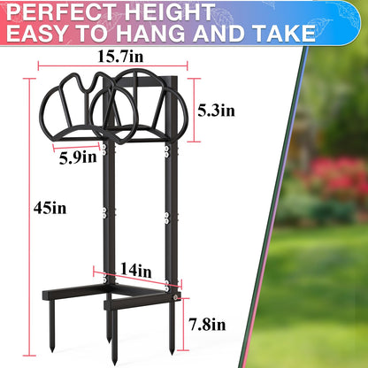 Qatsrin New Garden Hose Holder, Super Stable Water Hose Holders Stand Holds 160-Feet Hose, Detachable Freestanding Hose Storage Hanger Rack for Outside Yard Lawn Farm, Black