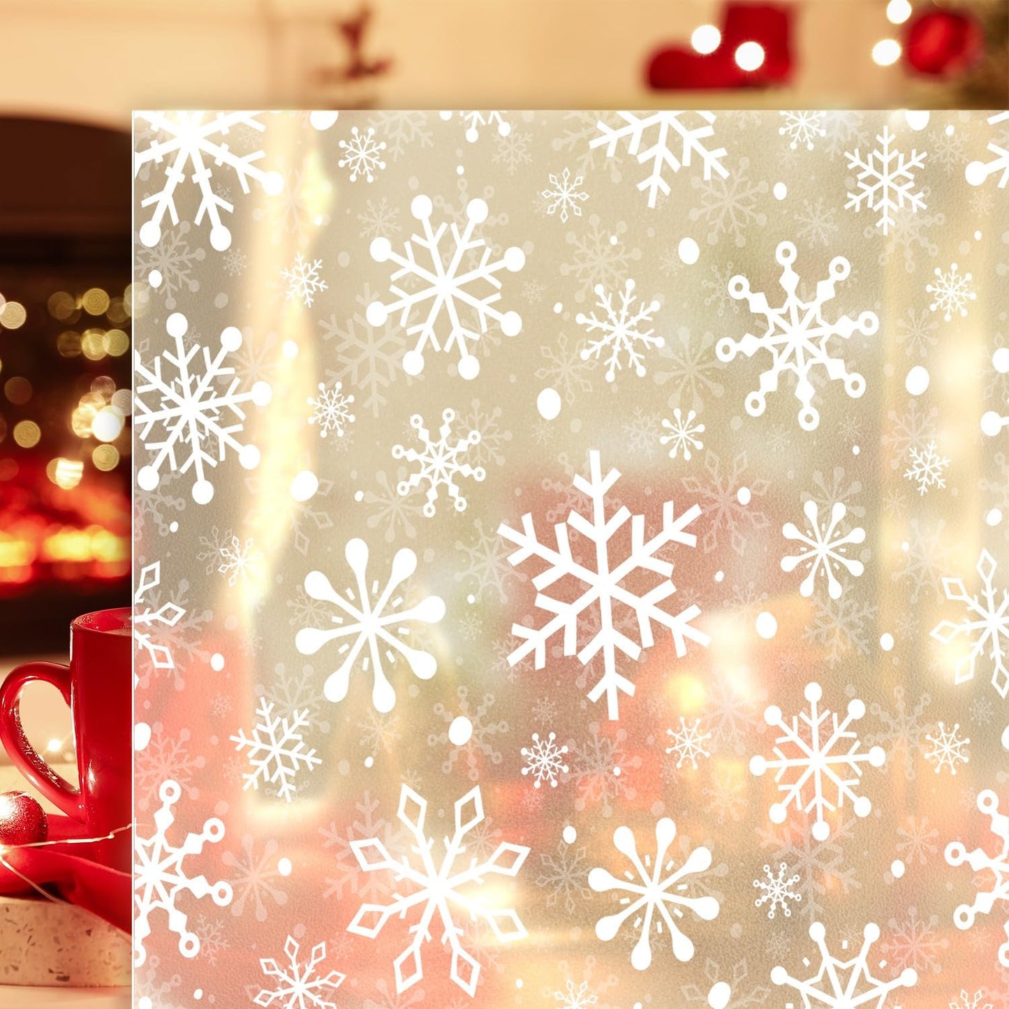 Christmas Stain Glass Window Film Christmas Snowflakes Cling Rainbow Window Film Decorative Window Clings Pure White Frosted Vinyl Static Window Stickers for Holiday Glass Windows Decor 16.9 * 39.3in