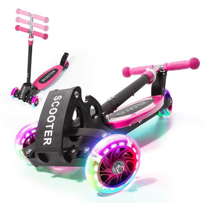 Kids 3-Wheel Kick Scooter – Adjustable Height, Gravity Steering, & LED Wheels, Foldable for Travel, Durable Metal Frame Supports up to 180 lbs
