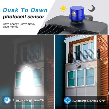 22500lm LED Parking lot Light Trunnion Dusk to Dawn 150W LED FloodLights Outdoor Wall Mount Security Commercial 85-277V IP65 Waterproof 5500K Shoebox Barn Light for Yard,Street 3 Pack