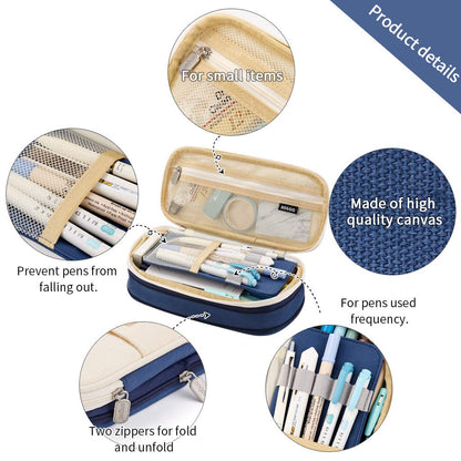EASTHILL Big Capacity Pencil Pen Case Office College School Large Storage High Capacity Bag Pouch Holder Box Organizer Blue