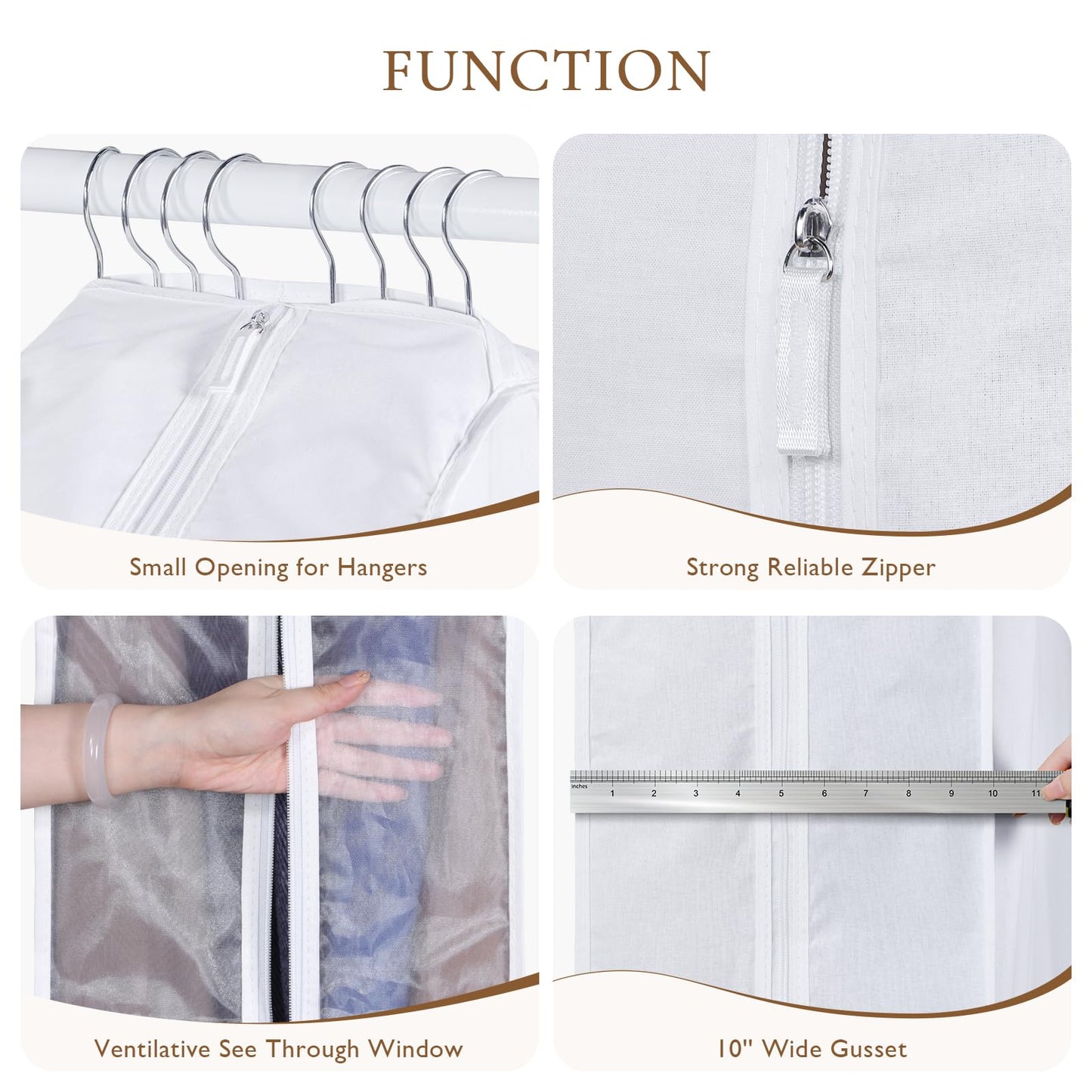Univivi Premium Cotton Garment Bags for Hanging Clothes and Storage, 40 Inch Washable Suit Cover Bag with Extra Large 10" Gusset & Clear Window - Perfect for Suits, Coats, Jackets - 2 Pack