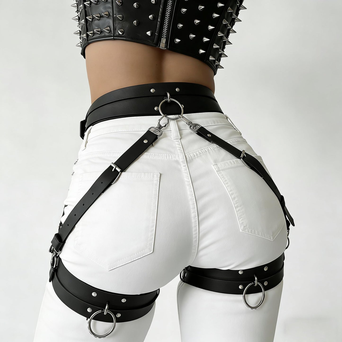 Women's Punk Gothic Leather Thigh Harness & Garter Belt Set-Adjustable Waist Cincher with Anti-Slip Leg Garter Straps for Cosplay,Nightclub Party Outfits and Body Chain Fashion Accessories