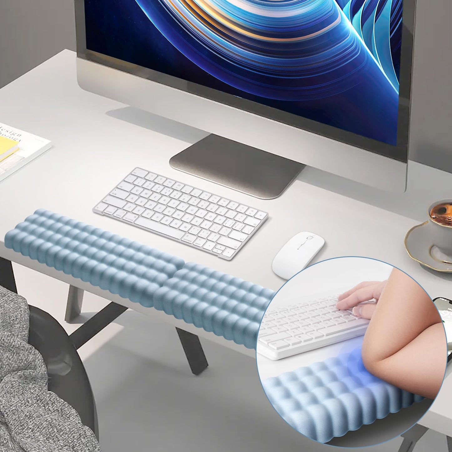 MOSISO Arm Rest for Desk, L-Shaped Desk Elbow Pad for Desk, Spherical Memory Foam Elbow Pads with Non-Slip Base, 2 Pcs Ergonomic Massage Desk Edge Cushion & Wrist Rest for Computer Keyboard, Blue