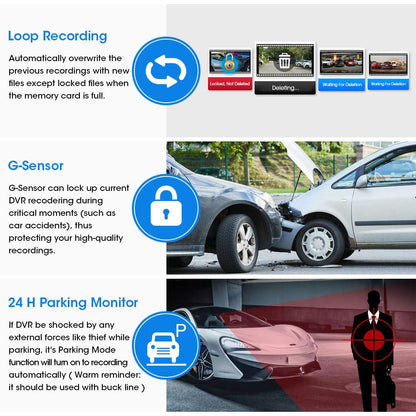 Upgraded 10'' Rear View Mirror Camera Mirror Dash Cam Front and Rear 1080P Backup Camera Full Touch Screen w Loop Recording, G-Sensor Night Vision 170° Wide Angle