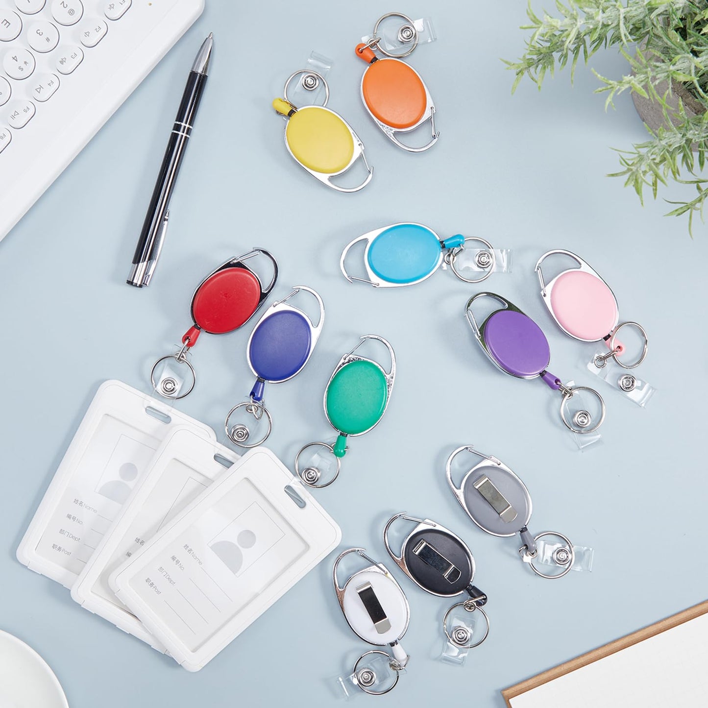 Honoson 50 Pcs Heavy Duty Retractable Badge Reels Batch ID Badge Holder Retractable Clip Bulk Key Holder with Ring for Office Worker Employee, Doctor Nurse Gifts (Bright Color)