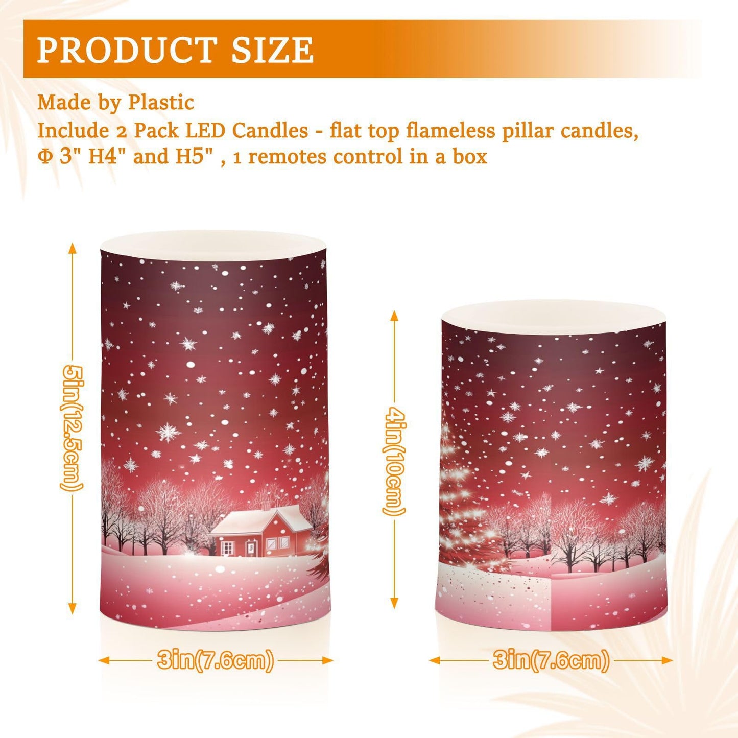 Eionryn Christmas Tree Snow House Flameless Candles Battery Operated LED Candles with Remote Timer Electric Candles for Home Party Decor 2pcs