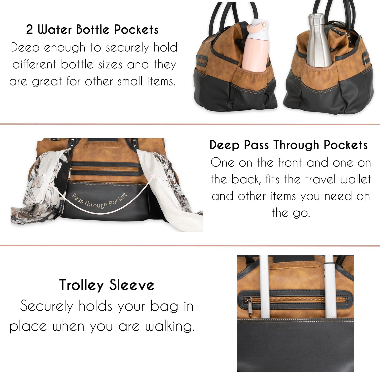 Borsali Weekender Bag for Women - Travel Carry On Duffel -Vegan Leather with Travel Wallet, Packing Cubes & Shoe Covers (Brown)