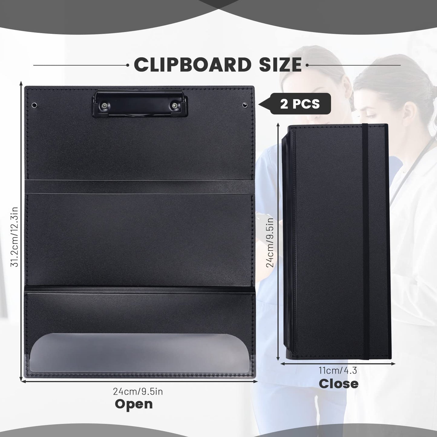Portable Foldable Nursing Clipboard, Folding Metal Clipboard Pocket Size, Whitecoat Clipboard Nurse Edition Trifold, Occupational Therapy Clipboard for Doctors（Black）