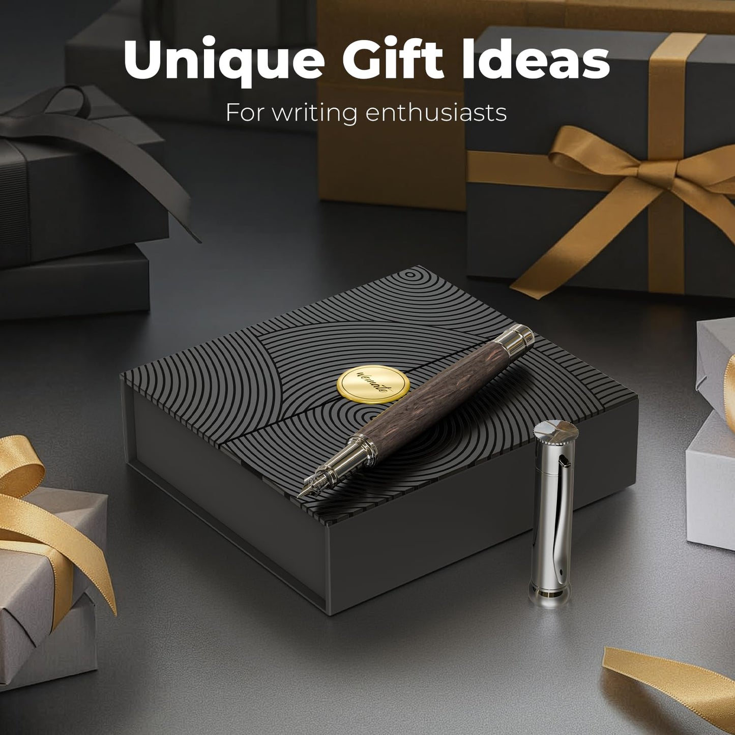WEMATE Fountain Pen Set, Fine Nib with 20PCS 2.6MM Ink Cartridges(10 Black&10 Blue),1 Ink Converter, Nice Luxury pen for Men, Women, Cool Wooden Fountain Pen for Writing, Journaling, Calligraphy