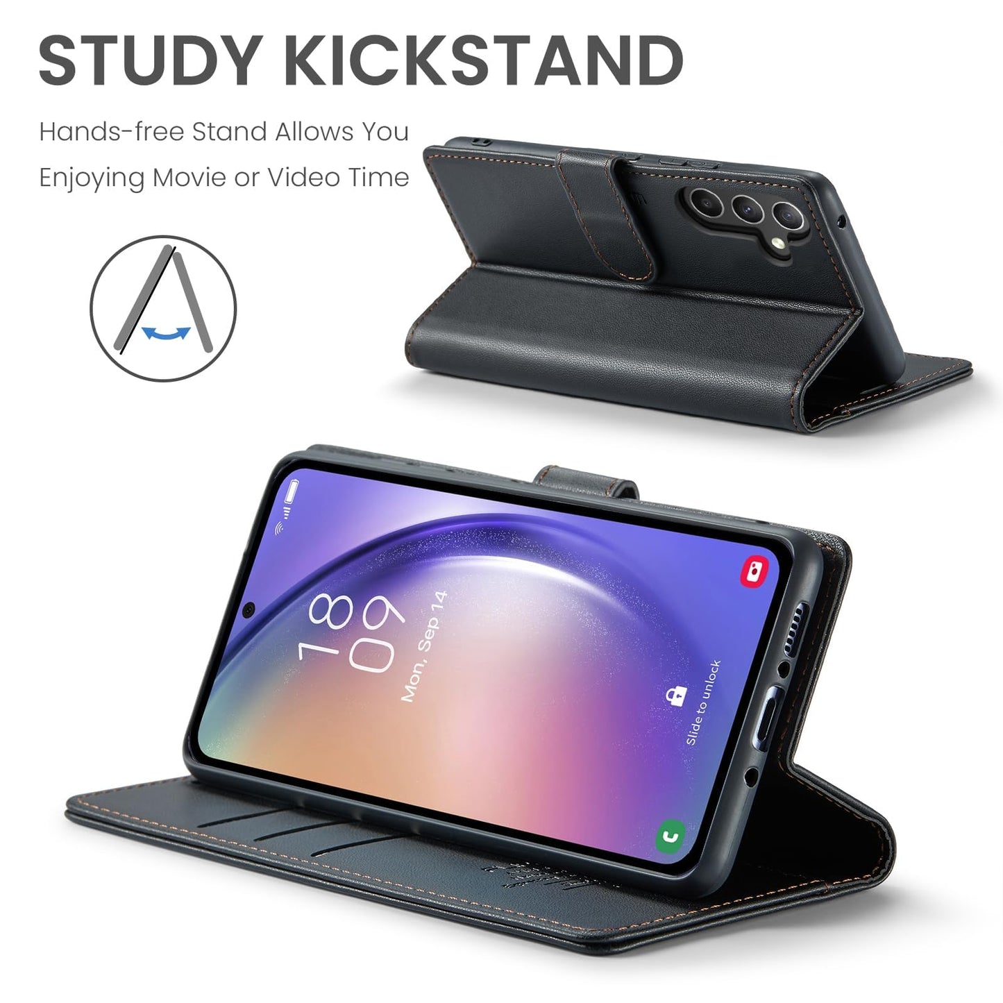 FLIPALM Wallet Case for Samsung Galaxy A15 5G, RFID Blocking Credit Card Holder, PU Leather Folio Flip Kickstand Protective Shockproof Cover for Galaxy A15 (Black)