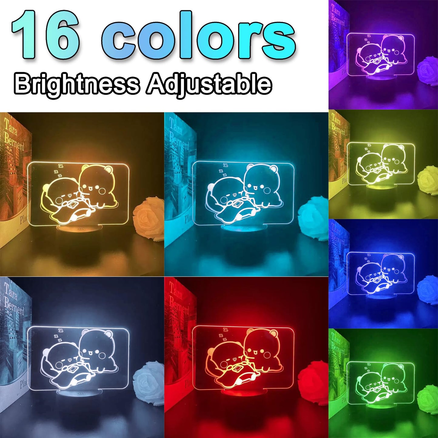 orakoliya 3D Night Light Bubuuu and Duduuu Gifts, Bear Shaped Table Lamp with Remote Control Gifts for Girls Birthday Christmas Valentine