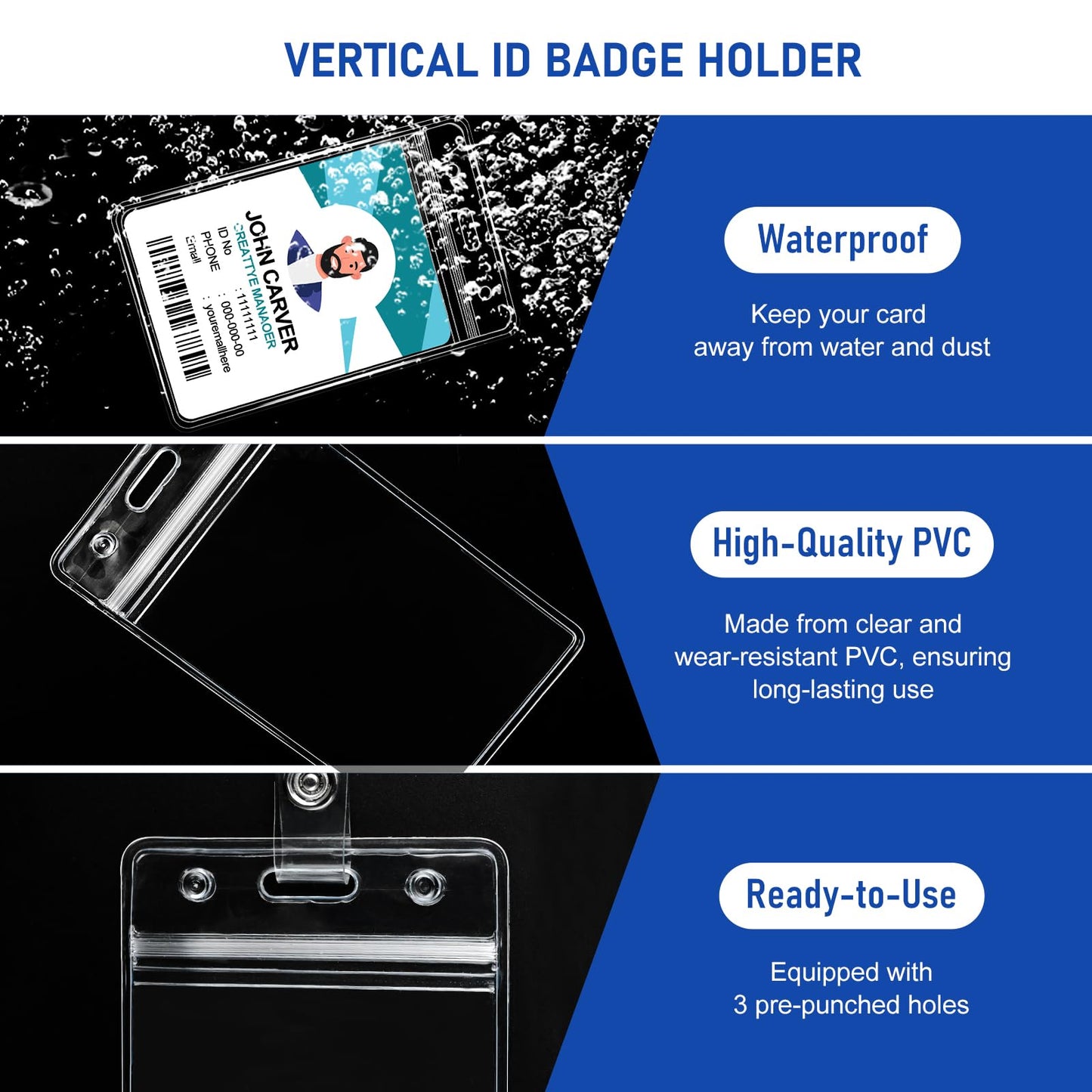 30 Pack Heavy Duty Retractable Badge Reel with Waterproof Vertical Name Badge ID Card Holders and Key Ring for Card Keychain Badge Holder