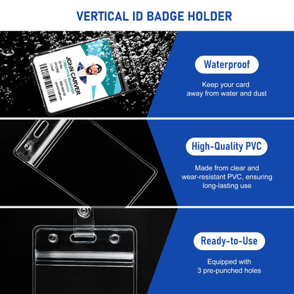 30 Pack Heavy Duty Retractable Badge Reel with Waterproof Vertical Name Badge ID Card Holders and Key Ring for Card Keychain Badge Holder