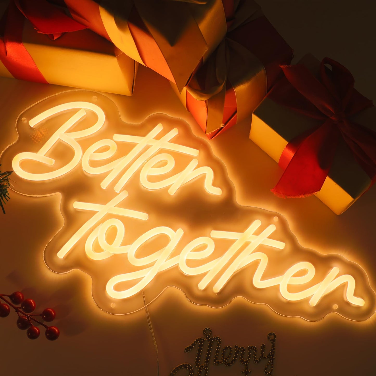 WIOSOUL Better Together Neon Sign Warm White Letter Neon Light Sign USB Powered for Wall Party Decor Bedroom Room Bar Wedding Home Birthday Art Decoration Christmas