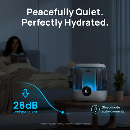 Dreo Smart Humidifiers for Bedroom, 6L Top Fill Supersized Cool Mist Humidifier for Large Room, 60 Hour Runtime, Quiet Ultrasonic Humidifier for Plants, Baby, Indoor, Home, Night Light, Black
