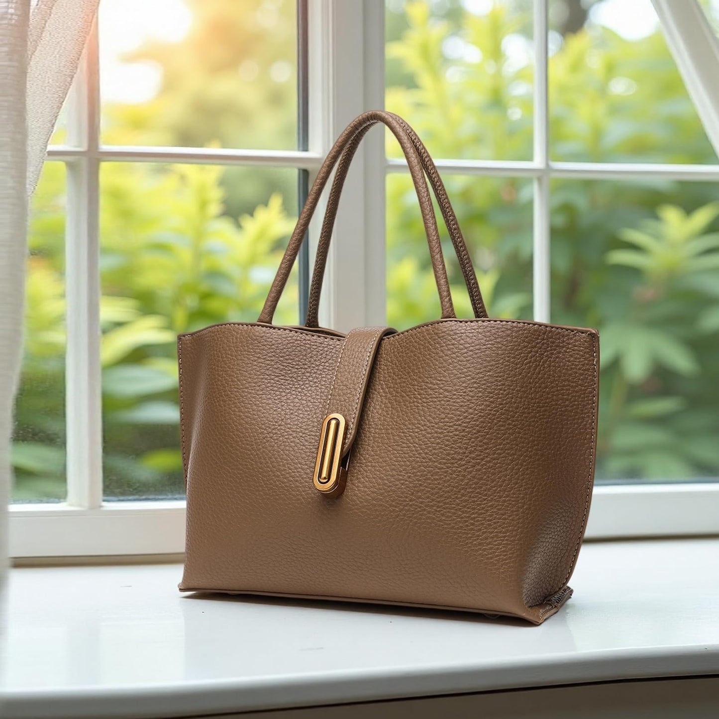 Small Vegan Leather Crossbody Tote Bag for Women, Compact 2-in-1 Shoulder Handbag with Removable Pouch, Work & Daily Use (Small - Vegan Leather - brown)