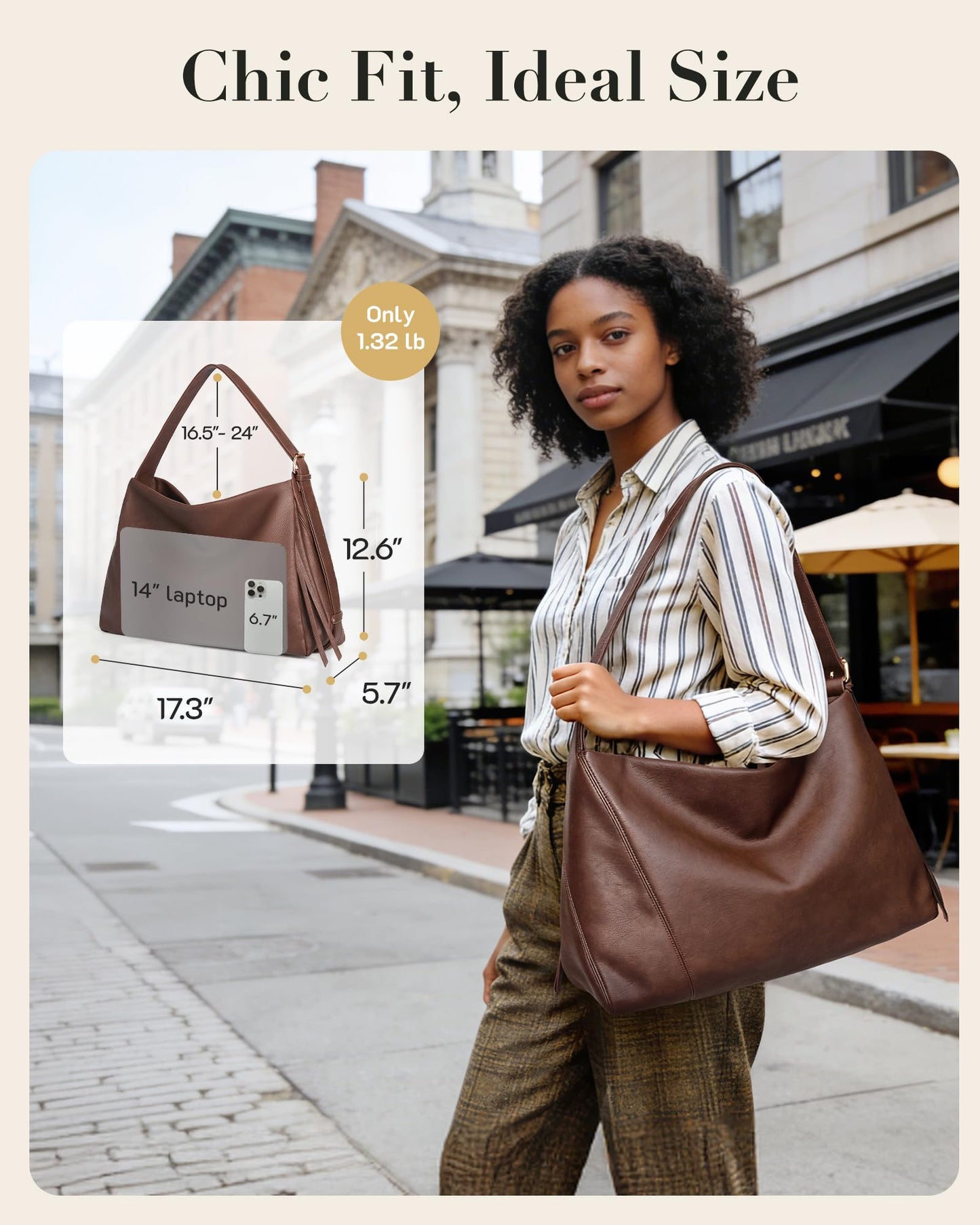 Missnine Hobo Bag for Women Designer Purse Shoulder Handbags Vegan Leather Tote Bag Large Crossbody Bags with Multi-Pockets,Brown
