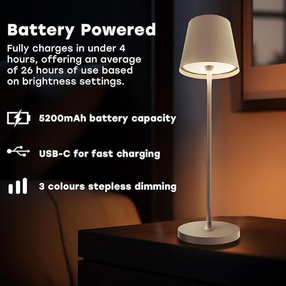 2 Pack Cordless Table Lamp,Portable LED Desk Lamp, 5200mAh Battery Operated, 3 Color Stepless Dimming Up, for Restaurant, Bedroom, Bars, Outdoor Party, Camping, Coffee Shop Night Light Brass