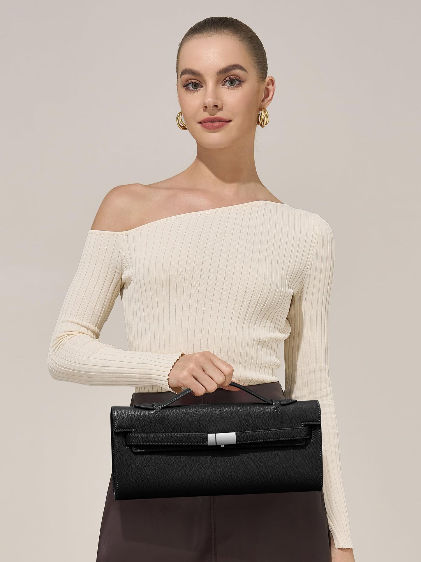 CHUNLI PU Leather Clutch Purses for Women, Trendy Ladies Top Handle Bag for Evening Work Business Daily Use