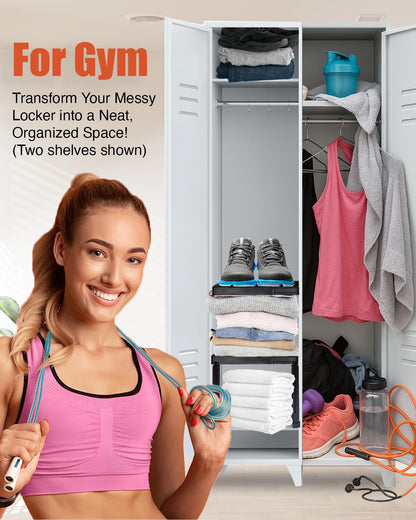 Piffny Locker Organizer Shelf， Adjustable Width and Height, Stackable, Ideal Locker Shelf for School, Office, Gym Lockers, or Even Kitchen Cabinets & Under Sink Organization (White 1 Pack)