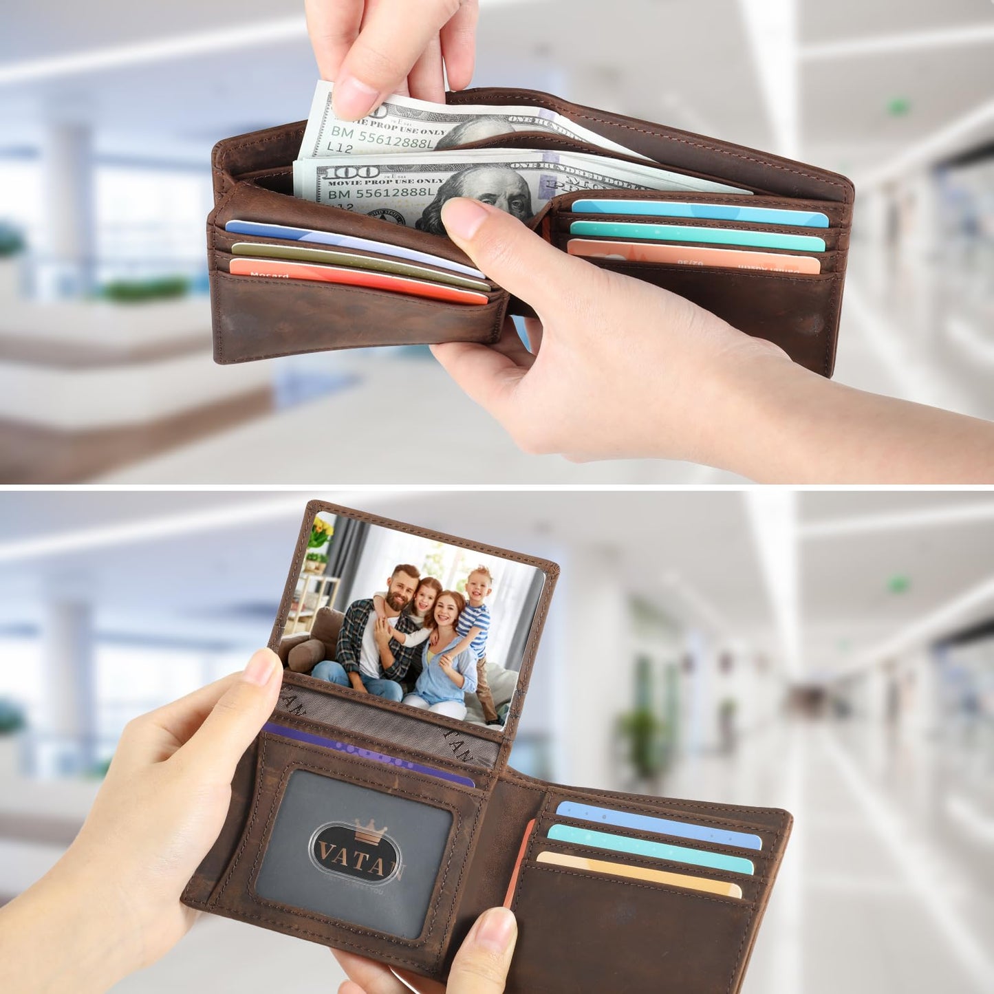 VATAN Wallet for Men Slim RFID Blocking Leather Credit Card Holder Wallet for 15 Cards, Bifold Minimalist Thin Wallet with 2 ID Windows & Cash Slot, With Gift Box (CH Coffee)