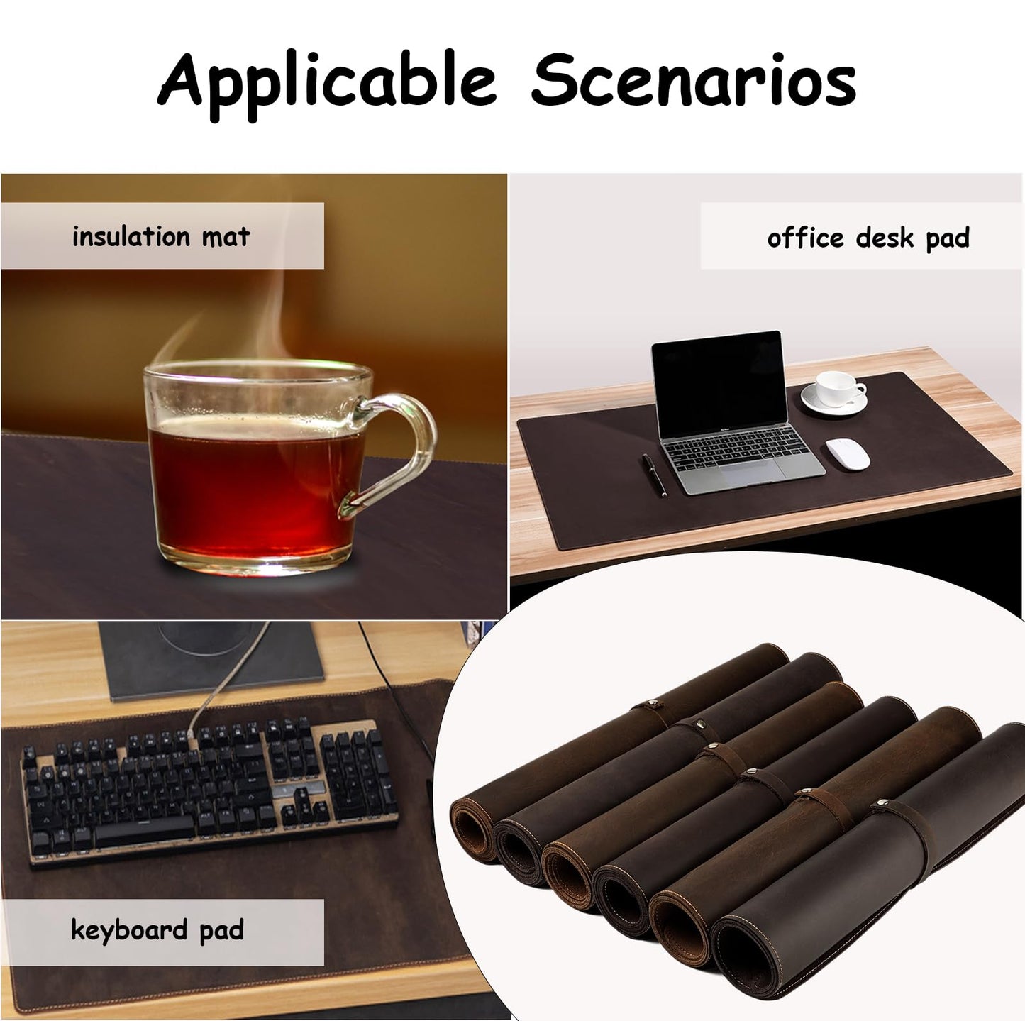 Hyfant Full Grain Genuine Leather Desk Pad Large Retro Mouse Pad 35.4" x 17.7" Vintage Leather Desk Protector Desktop Cover Non-Slip Writing Blotter Coffee Bar Mat for Office Home