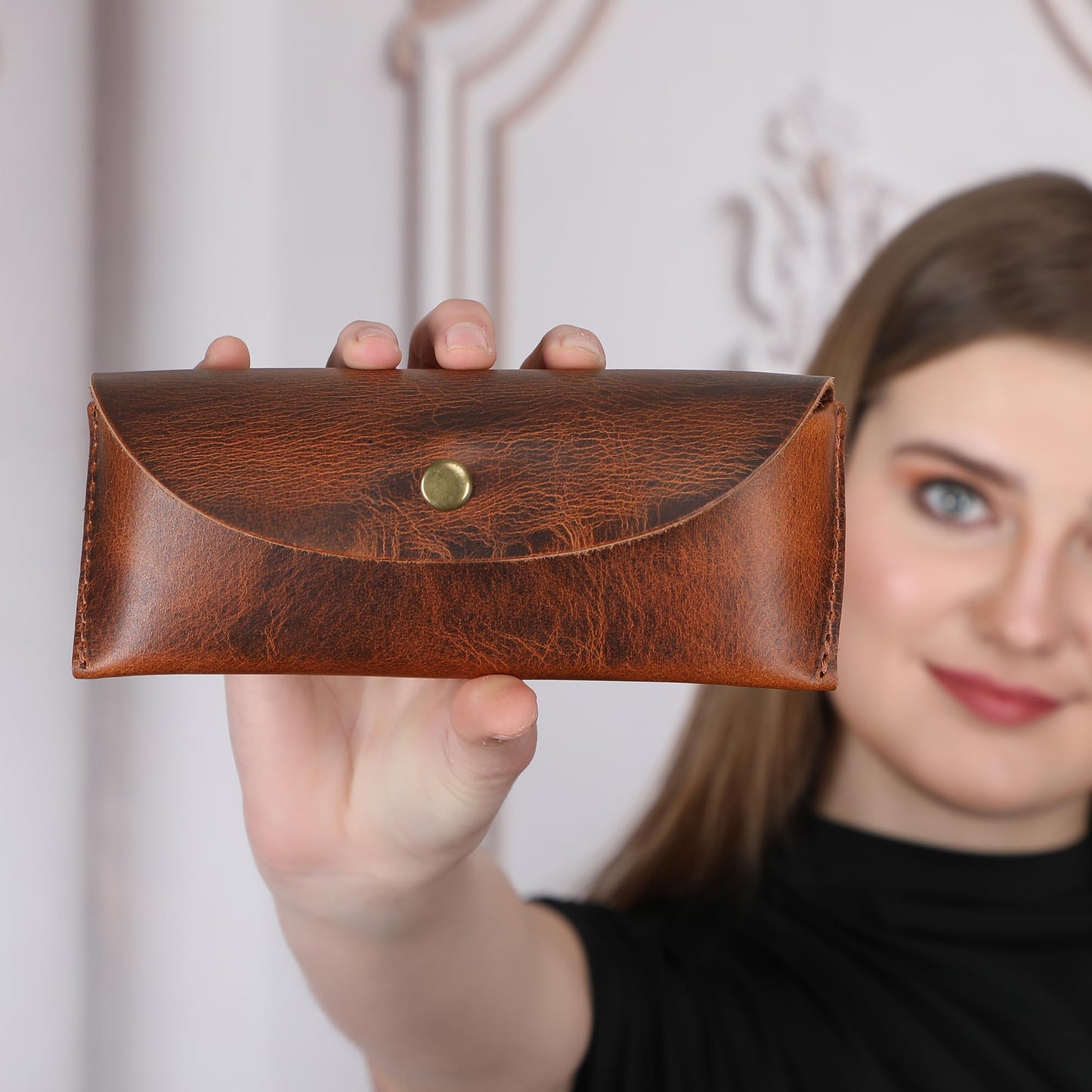TheAntiq Leather Sunglasses Case Vintage Eyeglass Holder Handcrafted Soft Reading Glasses Pouch with Belt Loop Flexible and Slim Case for Men & Women