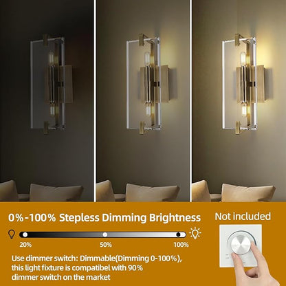 Crystal Vanity Wall Sconces Lights for Bathroom 13.5in Gold Sconces Wall Lighting,Modern Brass Vanity Lights Fixture,Luxury Indoor Wall Sconce for Bedroom,Hallway,Staircase,Living Room,Dining Room