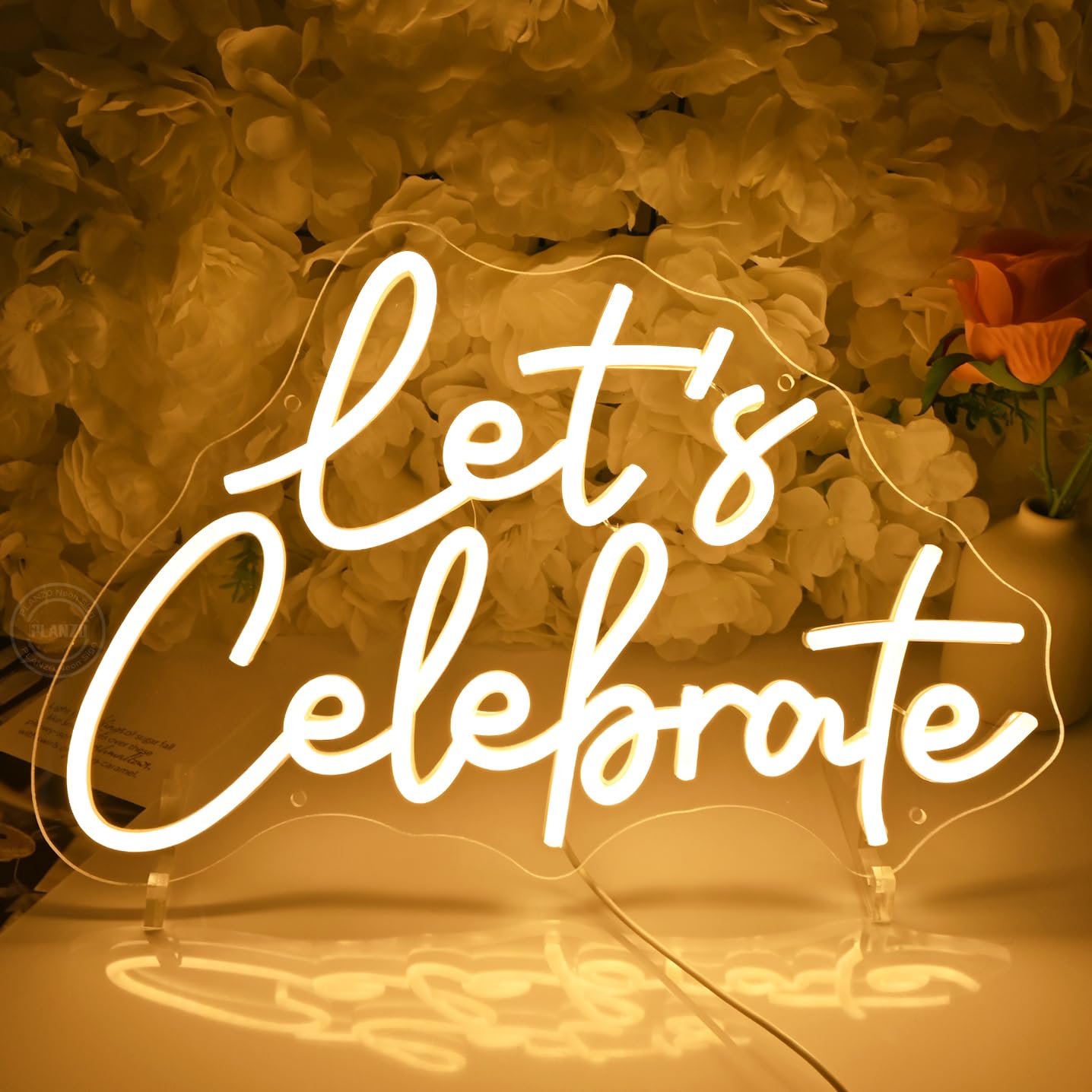 Planzo Let's Celebrate Led Neon Sign Light Wedding Gratuation Birthday Party Wall Sign Decor BackdropBedroom Bar Thanksgiving Christmas Banner USB 15.75" x 10.16"